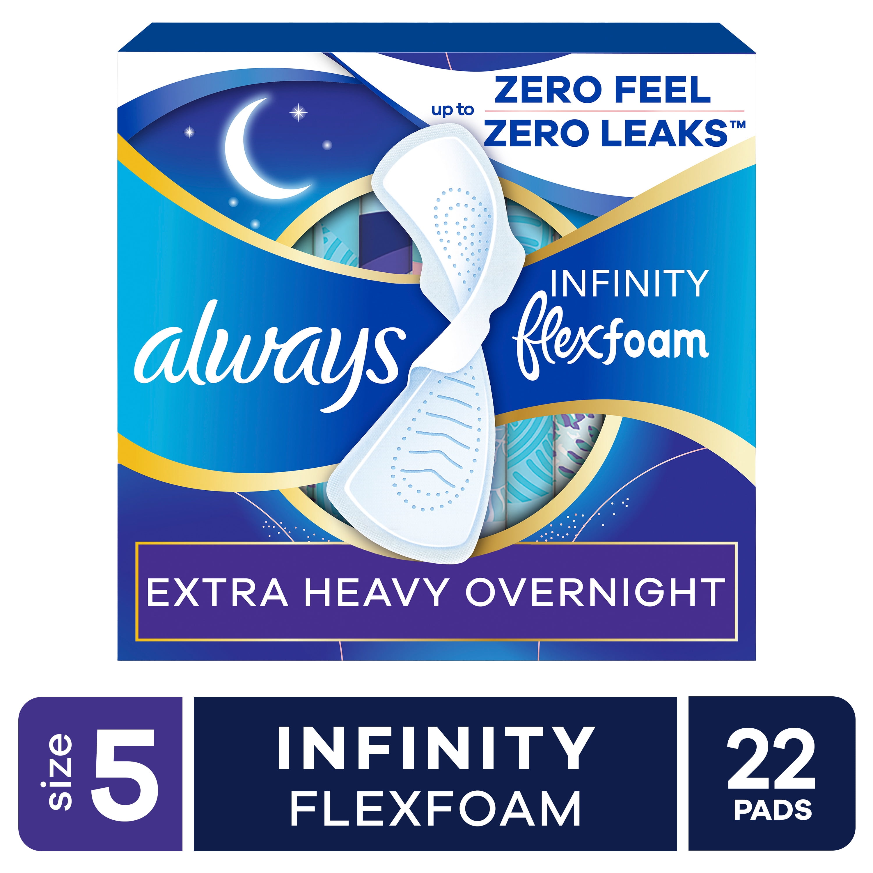 Always Infinity Feminine Pads, Size 5, Extra Heavy Overnight, Wings, Unscented, 22 count