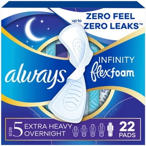Always Infinity Feminine Pads, Size 5, Extra Heavy Overnight, Wings, Unscented, 22 count