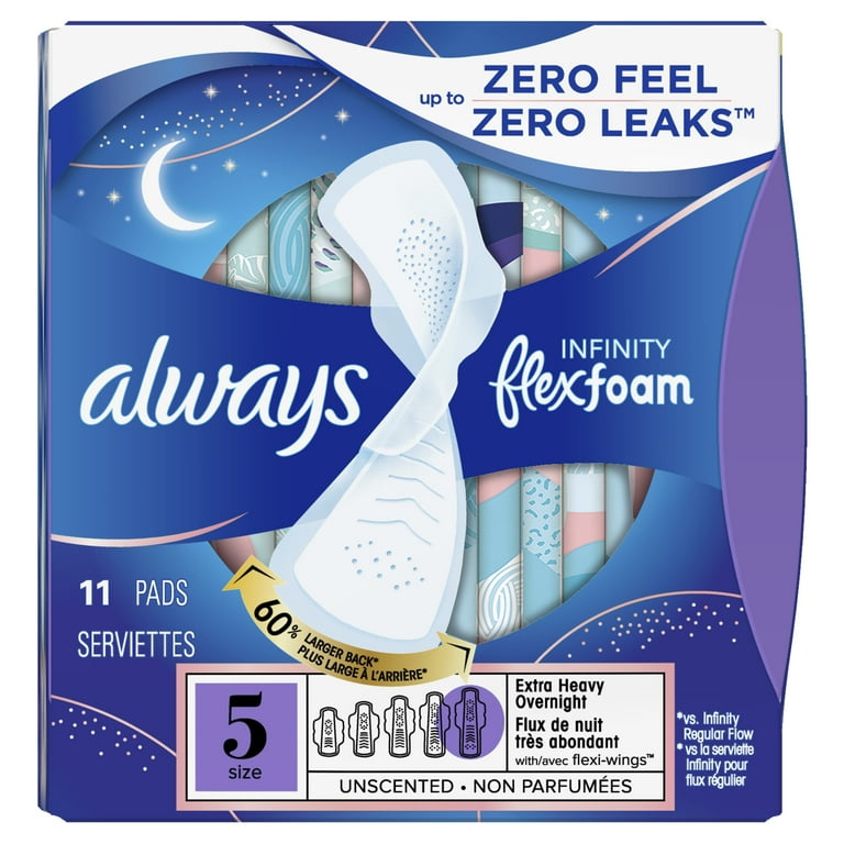 Always Infinity FlexFoam Pads, Size 5, Extra Heavy Absorb, Unscented, 11 Ct