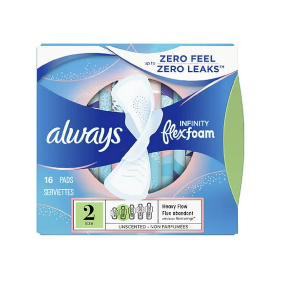 Always Infinity Heavy Flow Maxi Pads with Flexi-Wings, Unscented 16 ea (Pack of 3)