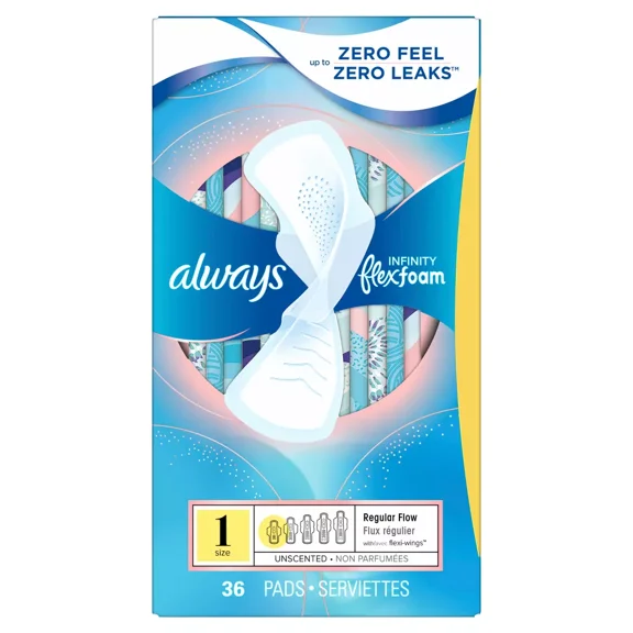 Always Infinity Maxi Pads Flexi-Wings Regular Flow 36 Each (Pack of 4)