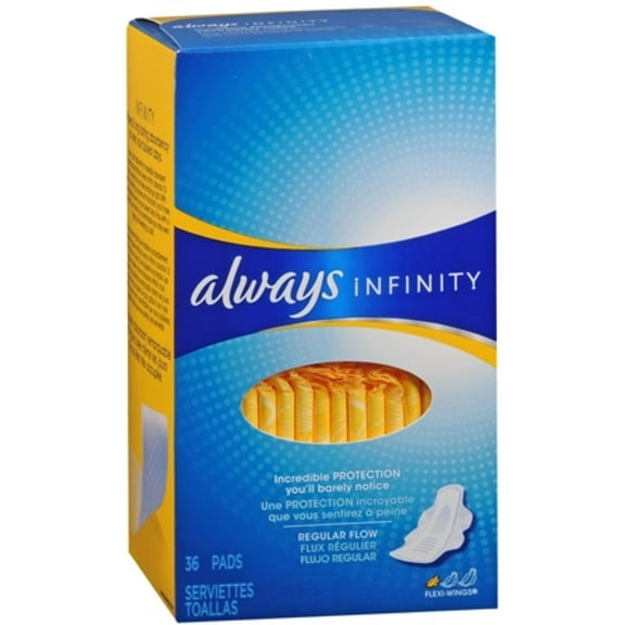 Always Infinity Maxi Pads Flexi-Wings Regular Flow 36 Each (Pack of 6)