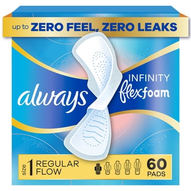 Always Infinity FlexFoam Pads, Size 1, Regular, Wings, Unscented, 60 Count