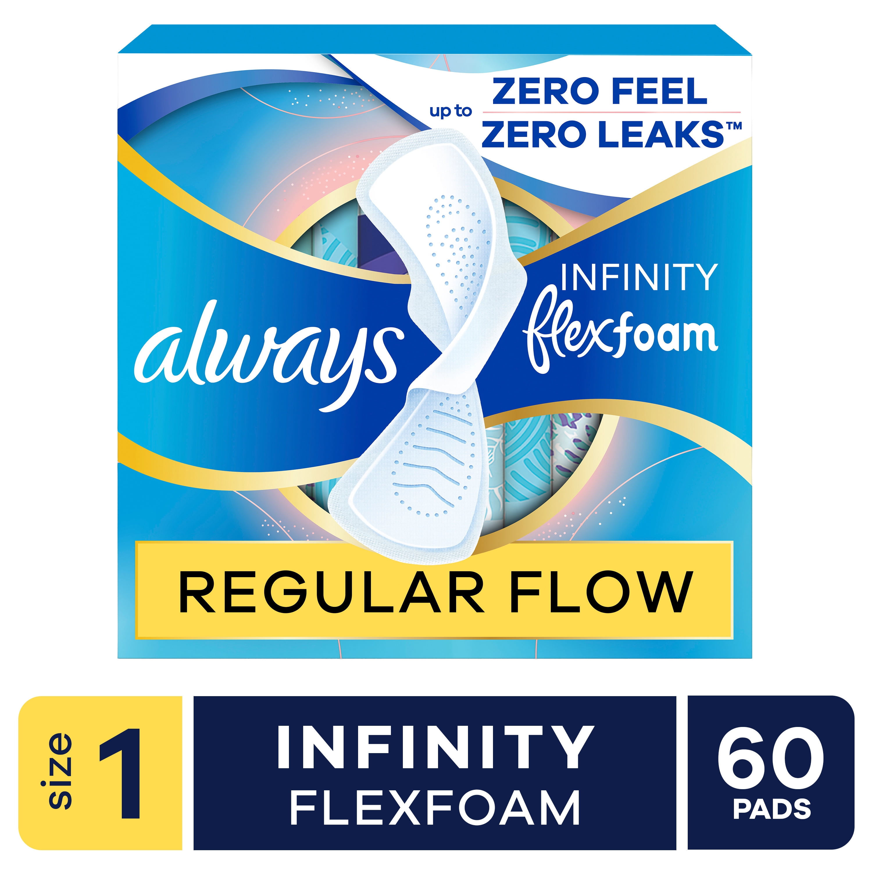 Always Infinity FlexFoam Pads, Size 1, Regular, Wings, Unscented, 60 Count