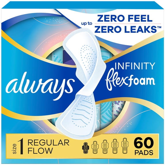 Always Infinity FlexFoam Pads, Size 1, Regular, Wings, Unscented, 60 Count