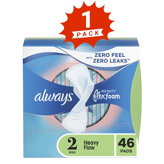 Always Infinity Size 2 Heavy Flow Pads with Wings, Unscented,46 Count (1-Pack)