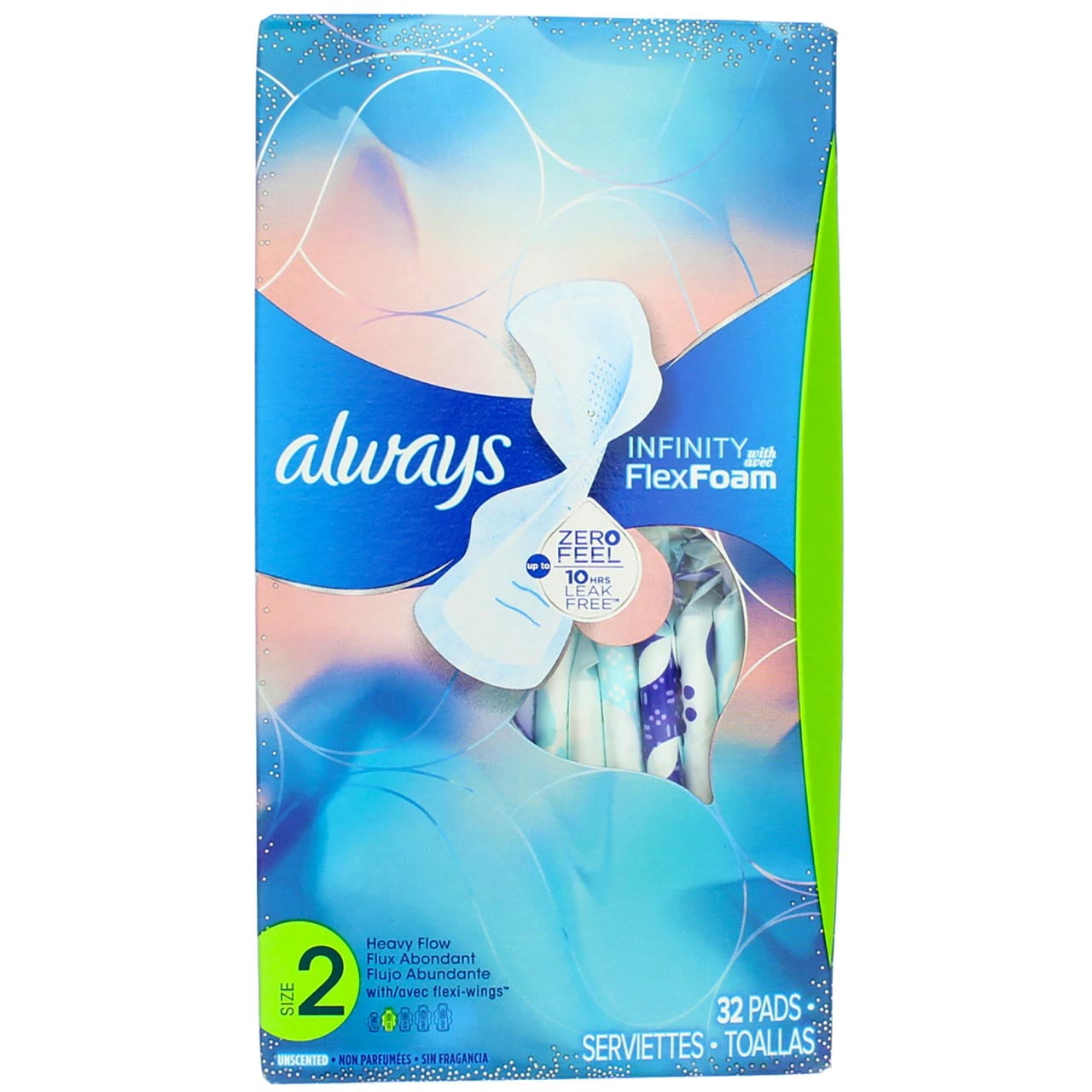 Always Infinity Unscented FlexFoam Pads With Wings For Heavy Flow, Size