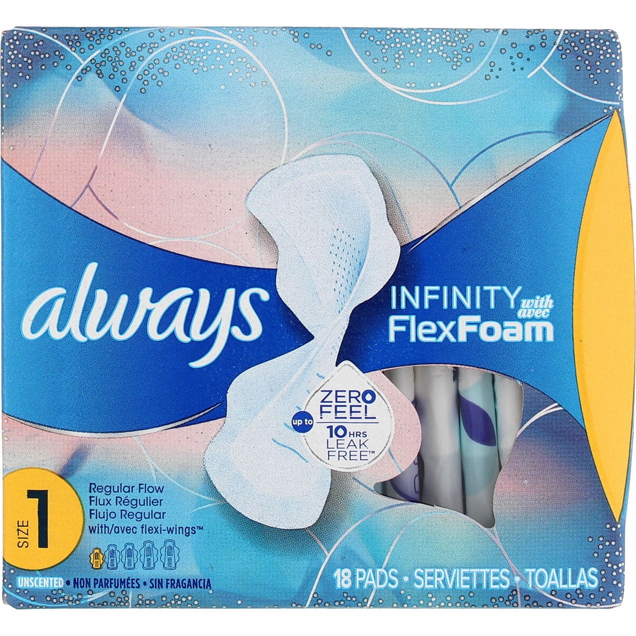 Always, Feminine Pad, Pack of 4, Regular Flow, Flex Foam with