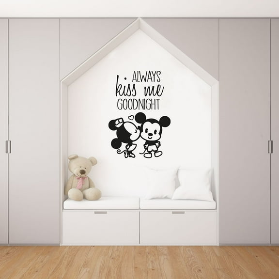 Always Kiss Me Goodnight - Mickey Mouse And Minnie Mouse Cute Tsum Tsum Movie Silhouette Vinyl Wall Art Wall Decal Wall Sticker Home Decoration Design Kids Girls Room Wall Décor Size (40x35 inch)