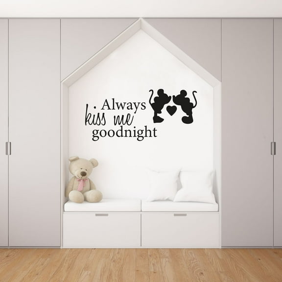Always Kiss Me Goodnight - Mickey Mouse And Minnie Mouse Sweet Cute Disney Movie Silhouette Vinyl Wall Art Wall Decal Wall Sticker Home Decoration Design Kids Girls Room Wall Décor Size (10x10 inch)
