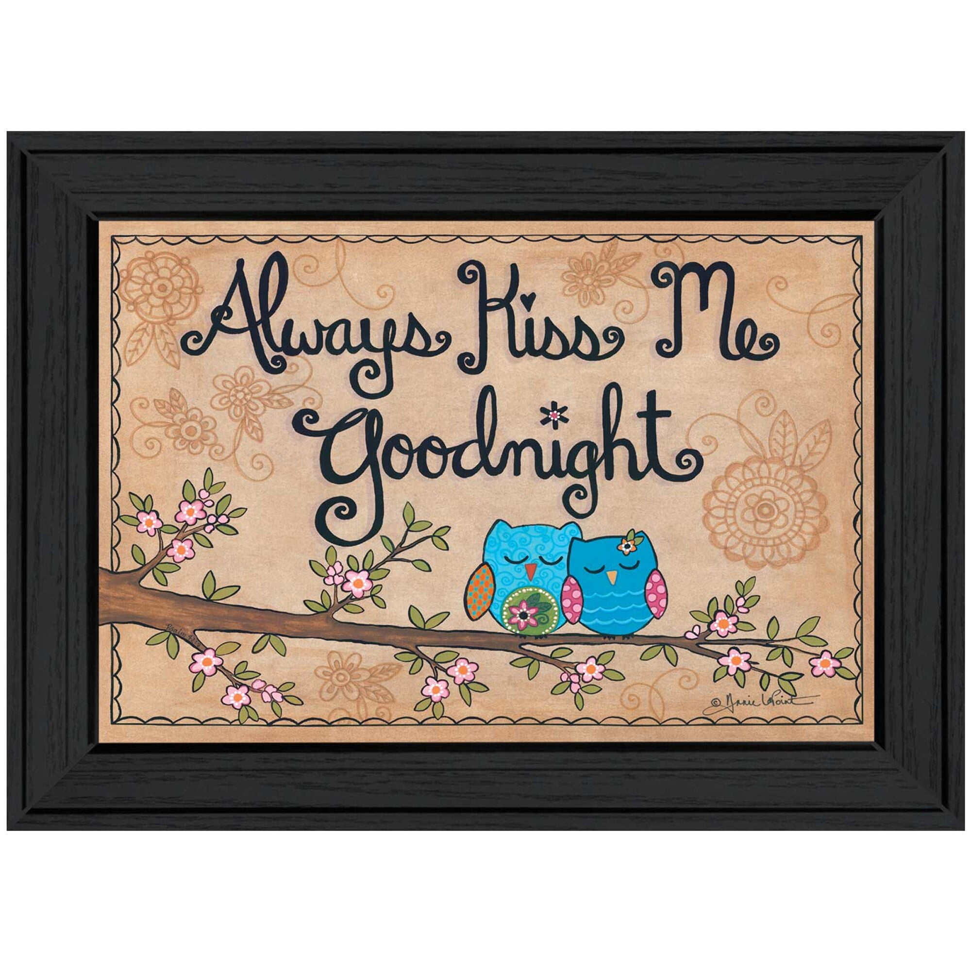 Always Kiss Me Goodnight Blue Owl Canvas Wall Art