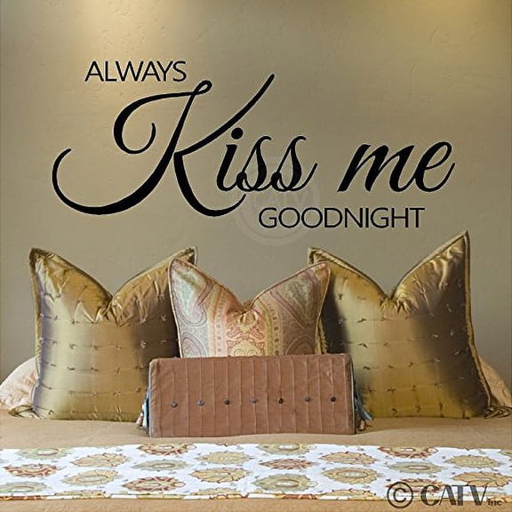 Always Kiss Me Goodnight Vinyl Lettering Wall Decal Sticker Love Quotes Marriage Stickers Decals - Size: 16"H x 39"L - Color: Black