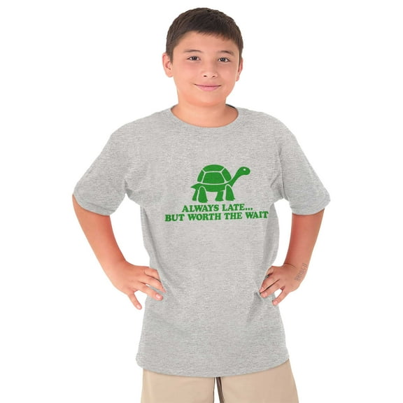 Always Late Worth Wait Funny Turtle Crewneck T Shirts Boy Girl Teen Brisco Brands M