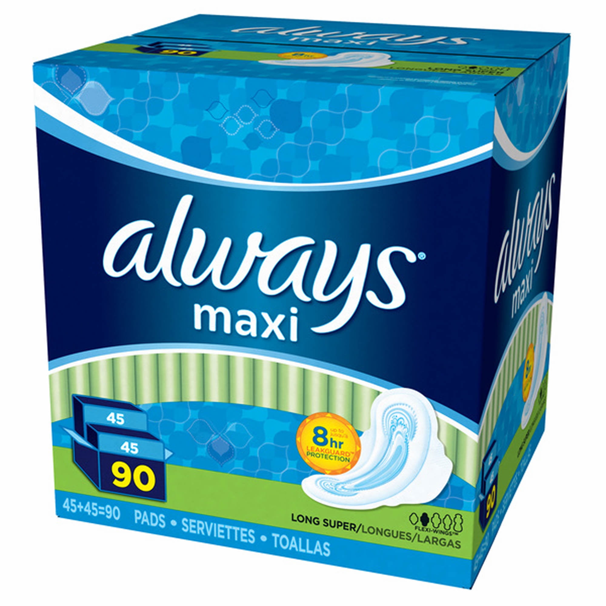 Always Long and Super Maxi Pads with FlexiWings Multipack 90 count