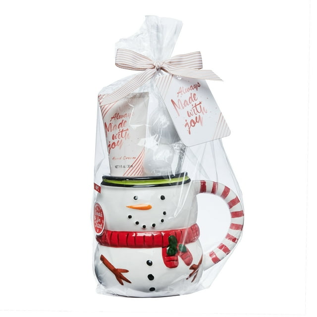 Always Made with Joy 4-Piece Snowman Mug, Hand Cream and Bath Fizzer Gift Set