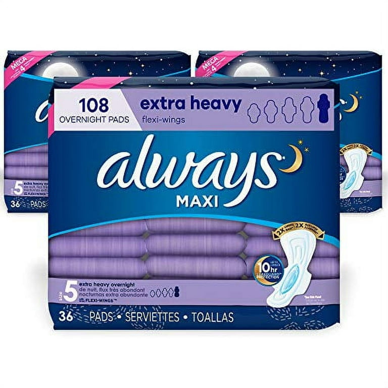 Always Maxi Feminine Pads with Wings for Women, Size 5, Extra