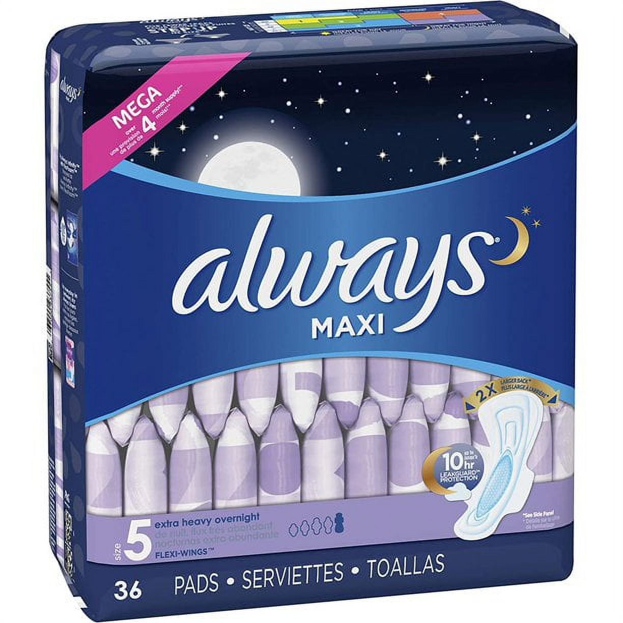 Always Maxi Feminine Pads For Women, Size 1 Regular Absorbency, Multipack,  Without Wings, Unscented, 48 Count x 6 Packs (288 Count total) 