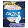 thumbnail image 1 of Always Maxi Overnight Pads with Wings, Size 5, Extra Heavy Overnight, Unscented, 20 Count, 1 of 11