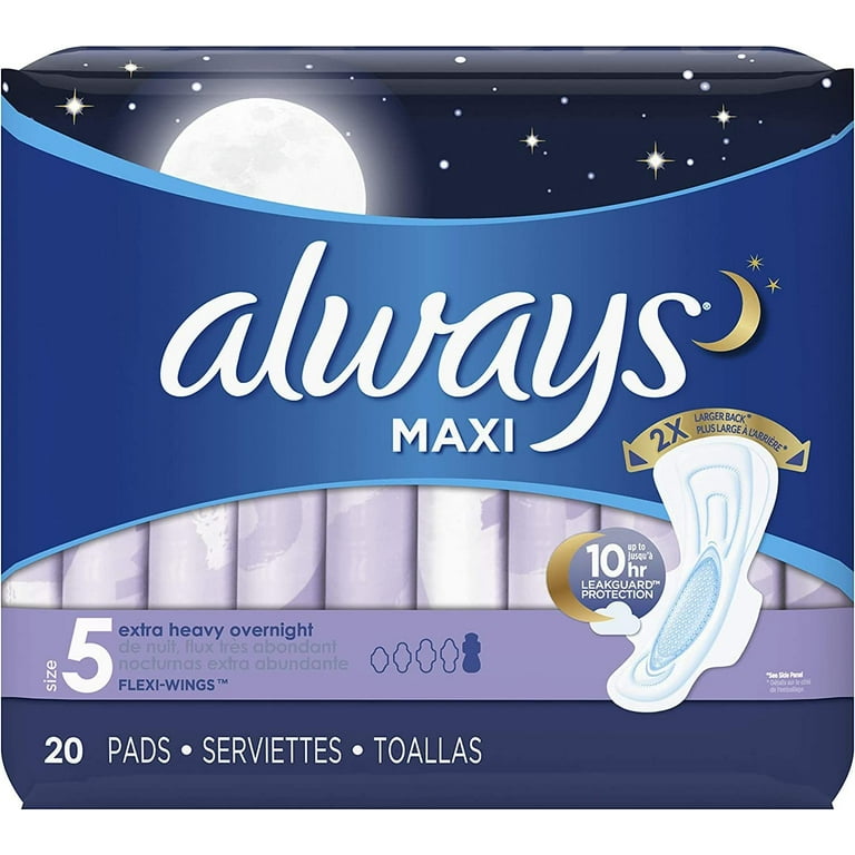 Always Maxi Pads with Wings Extra Heavy Overnight Absorbency Size 5  Unscented, 20 count - Kroger