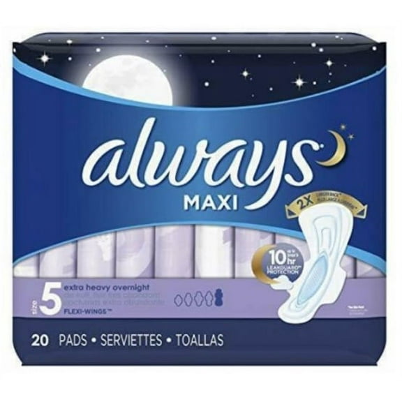 Always Maxi Pads Overnight Extra Heavy, 20 Each (Pack of 6)