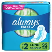 Always Maxi Super Absorbency Pads with Wings Unscented, Size 2, 32 Ct