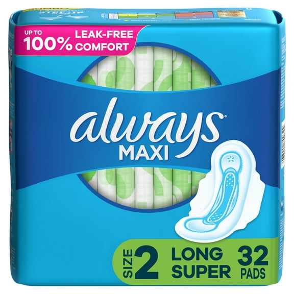 Always Maxi Super Absorbency Pads with Wings Unscented, Size 2, 32 Ct