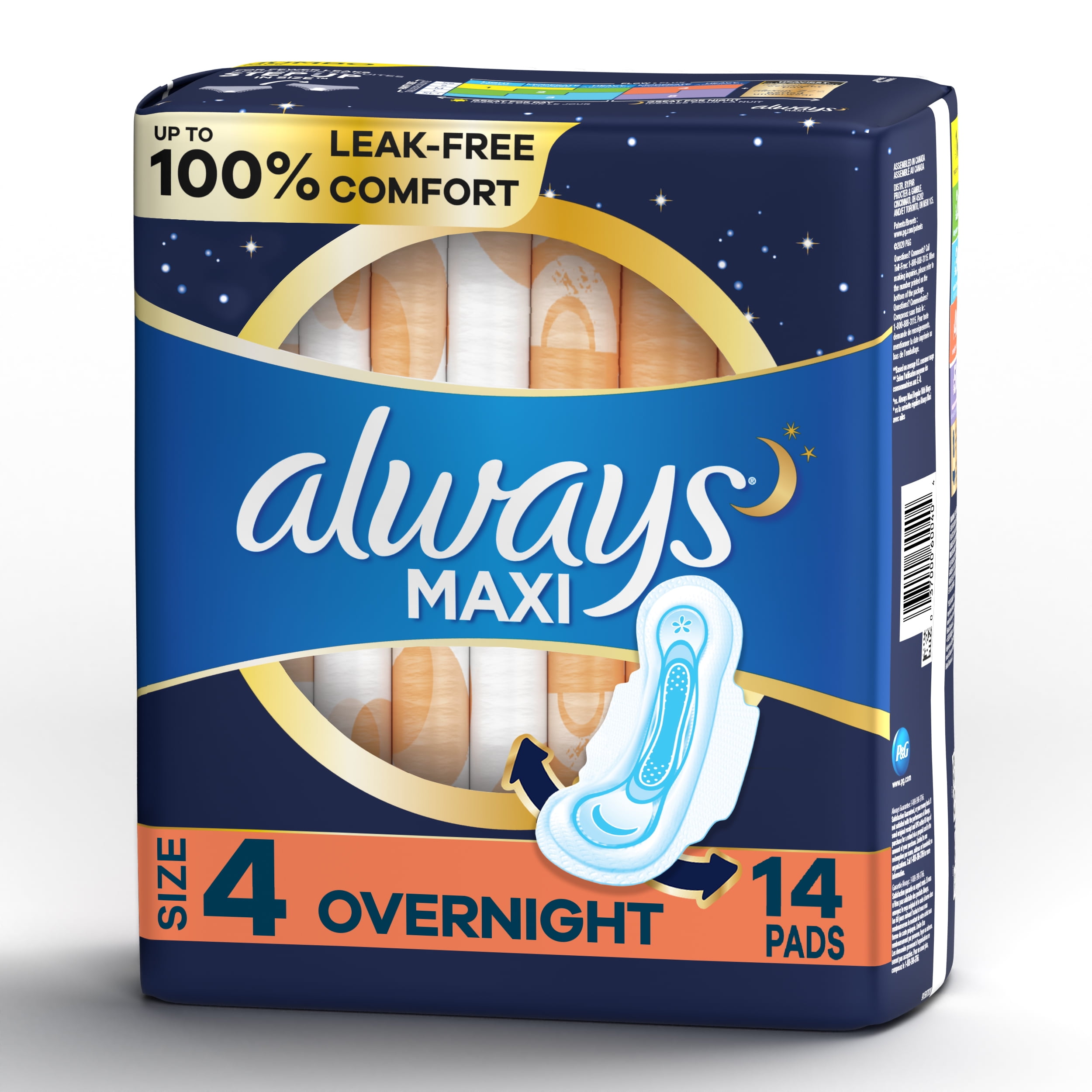 Always Maxi Overnight Pads with Wings, Size 4, Overnight, Unscented, 26 Ct