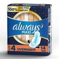 thumbnail image 1 of Always Maxi Overnight Pads, Size 4 Overnight, with Flexi-Wings, Unscented, 14 Ct, 1 of 13