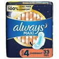 thumbnail image 1 of Always Maxi Pads Size 4 Overnight Absorbency Unscented with Wings, 33 Count, 1 of 3