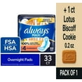 thumbnail image 1 of Always Maxi Pads with Wings Overnight Absorbency Size 4 Unscented 33 count - Pack of 1 & Lotus Biscoff Cookie - 0.2 Oz - 1 ct, 1 of 5