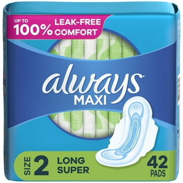 Always Maxi Pads with Wings, Size 2, Long Super Absorbency, 42 CT