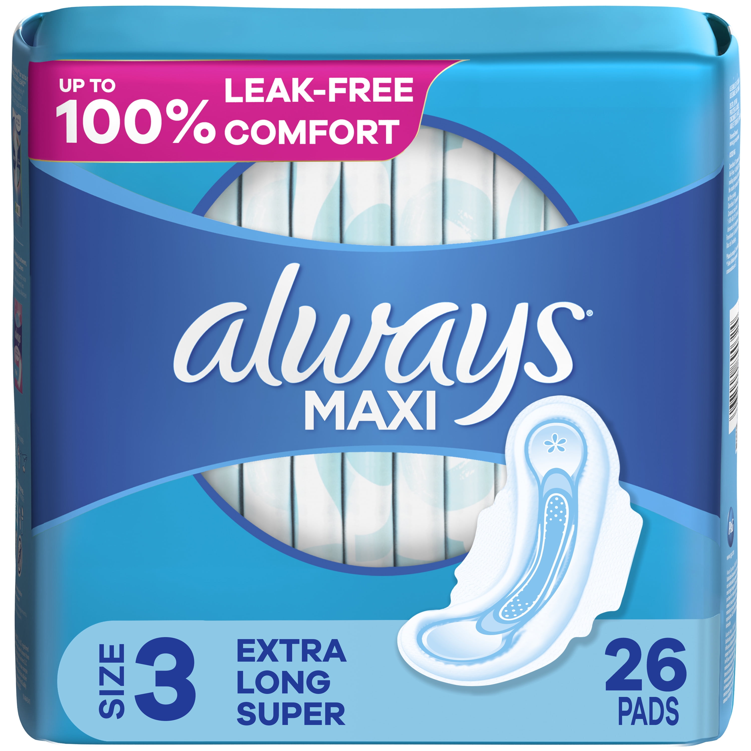 Always Maxi Feminine Pads with Wings, Extra Long, Heavy Flow, Sanitary