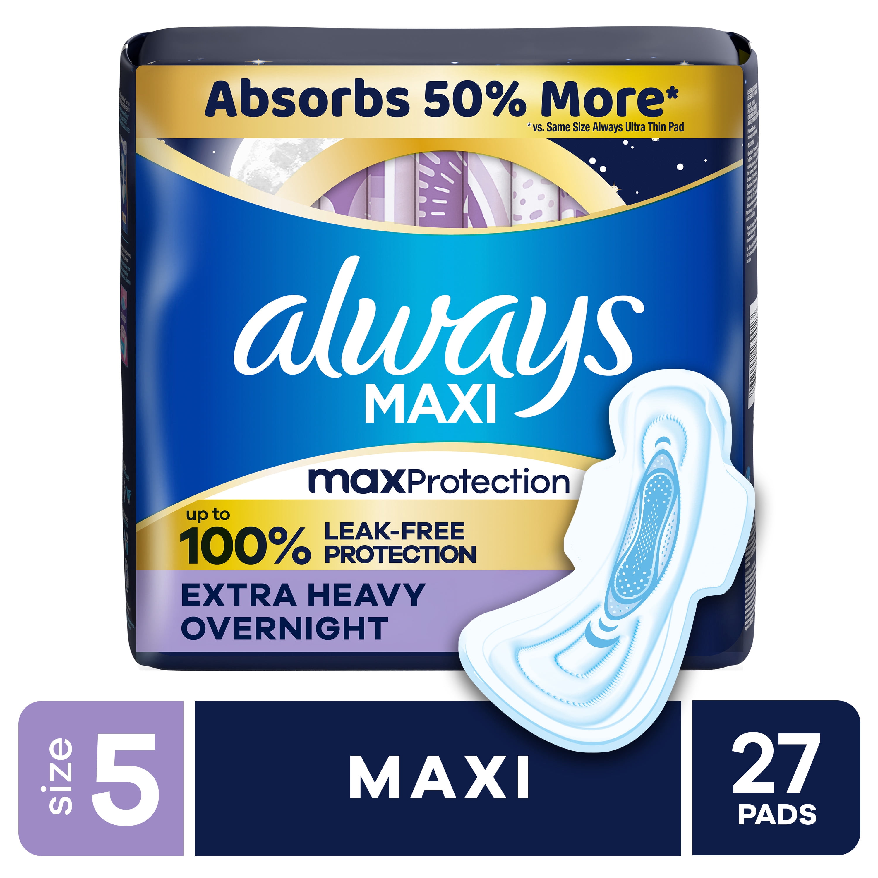 Always Maxi Pads with Wings, Size 5, Extra Heavy Overnight A