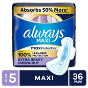 Always Maxi Pads with Wings, Size 5, Extra Heavy Overnight, 36 Count