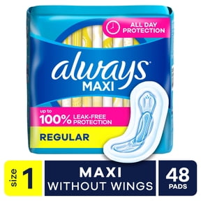 Always Maxi Pads without Wings, Size 1, Regular Absorbency, 48 Count