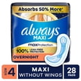 thumbnail image 1 of Always Maxi Pads without Wings, Size 4, Overnight Absorbency, 28 count, 1 of 15