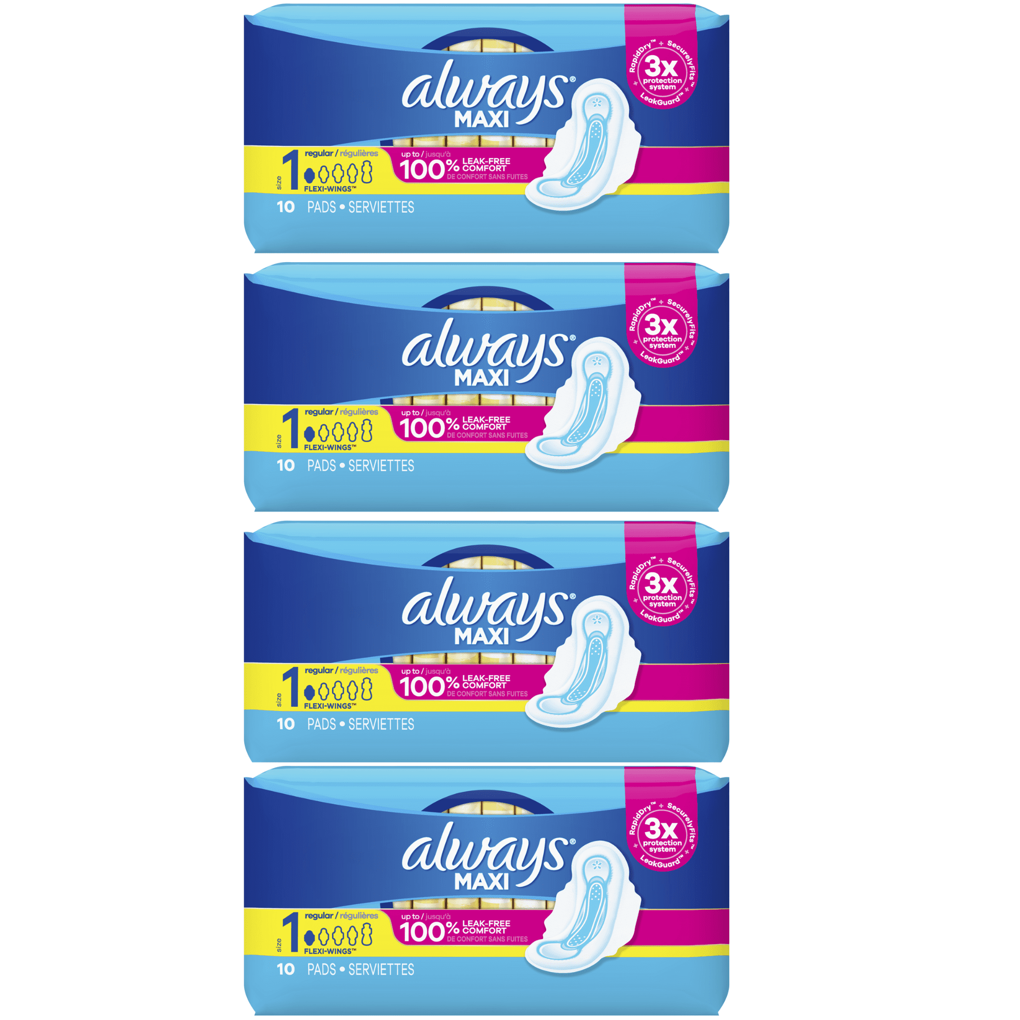 Always Maxi Size 1 Regular Pads with Wings, Unscented 3X Protection