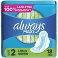 thumbnail image 1 of Always Maxi Size 2 Long Super Pads With Wings, 18 Ea, 2 Pack, 1 of 1