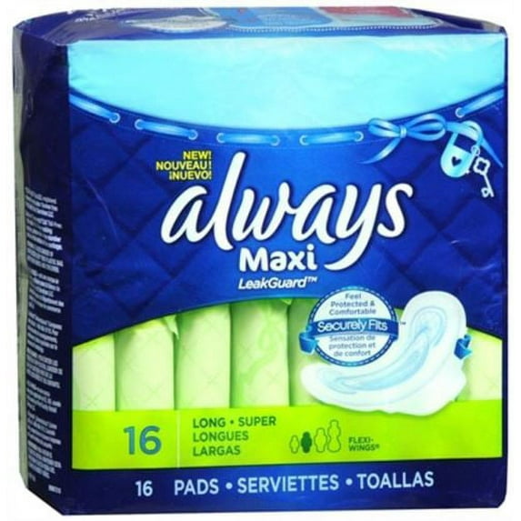 Always Maxi, Size 2, Super Pads With Wings, Unscented, 16 Count