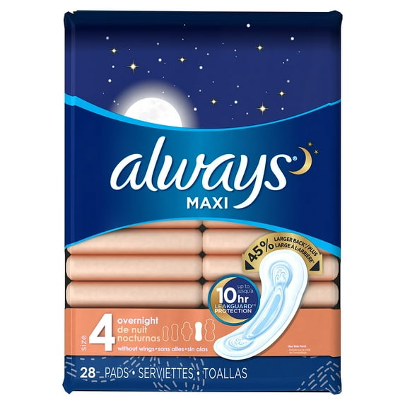 Always Maxi Size 4 Overnight Pads Without Wings Unscented (Pack of 12)