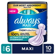 Always Maxi Ultimate Heavy Overnight with Wings, Size 6, 10 Count