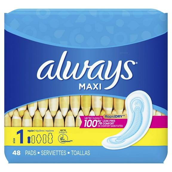Always Maxi Unscented Pads without Wings, Regular, 48 Count (Pack of 16)