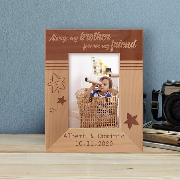 Always My Brother Forever My Friend Personalized Wooden Frame 3 1/2" x 5" Brown (Vertical)