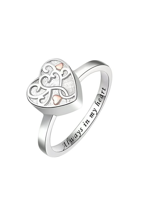 Always in My Heart Cremation Jewelry Urn Rings Hold Loved Ones Ashes - Tree of Life Urn Finger Rings Memorial Ashes Keepsake Jewelry Gifts for Women Men