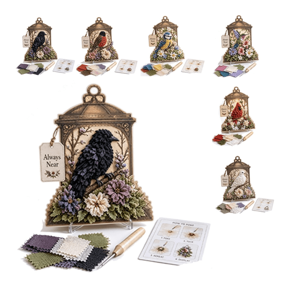 Always Near 3D Fabric Poke Art Memory Lantern Kit, DIY Bird Memory Lantern Craft Kit, No Sewing Easy Craft Project, Memorial Home Decor, Relaxing Hobby Gift for Women Adults