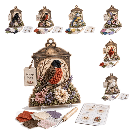 Always Near 3D Fabric Poke Art Memory Lantern Kit, DIY Bird Memory Lantern Craft Kit, No Sewing Easy Craft Project, Memorial Home Decor, Relaxing Hobby Gift for Women Adults