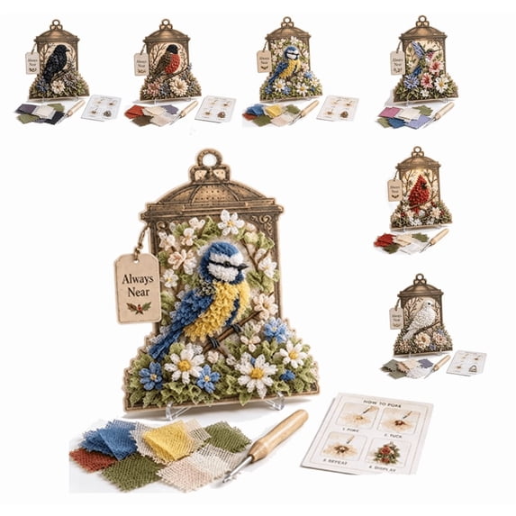 Always Near 3D Fabric Poke Art Memory Lantern Kit, No Sew DIY Bird Memorial Craft Kit, Easy Beginner Creative Project, Relaxing Hobby Home Decor Gift for Adults Women