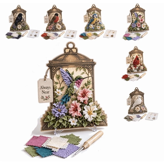 Always Near 3D Fabric Poke Art Memory Lantern Kit, No Sew DIY Bird Memorial Craft Kit, Easy Beginner Creative Project, Relaxing Hobby Home Decor Gift for Adults Women
