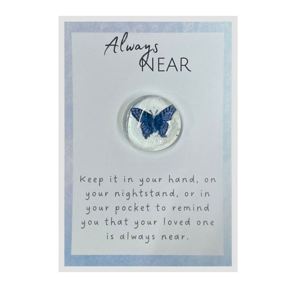 Always Near Sympathy Sentiment with Glass Butterfly by Tkrady– Memorial Gift/Sympathy Gift for Loss of Family Member/Remembrance Ornament/Bereavement Gift/Condolence Gift (Grey)