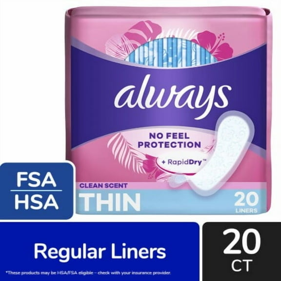 Always No Feel Protection Daily Liners Thin Absorbency Clean Scent 20 count